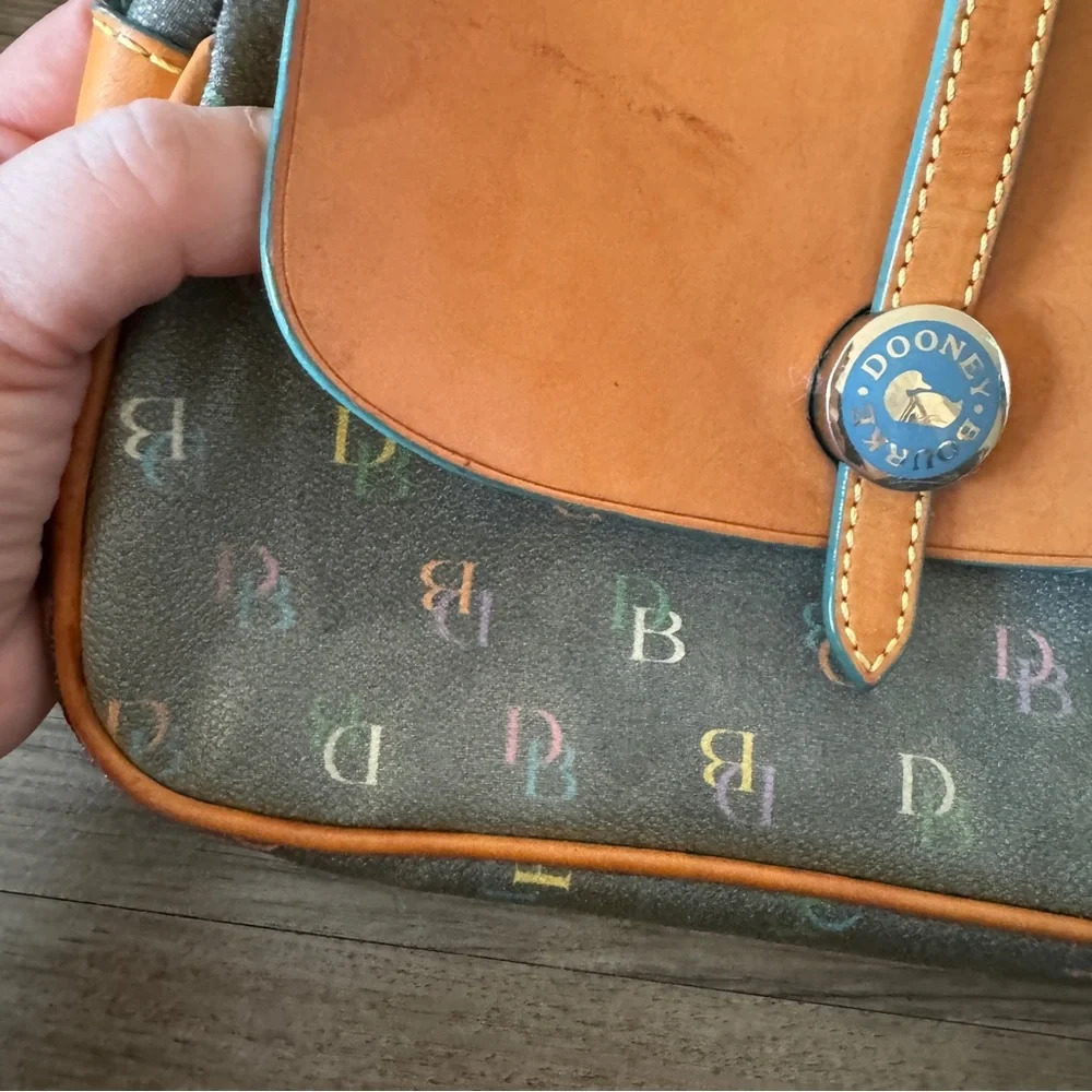 Y2K 2000s Dooney & Bourke Leather flap rainbow monogram mini shoulder bag - Picture 3 of 11